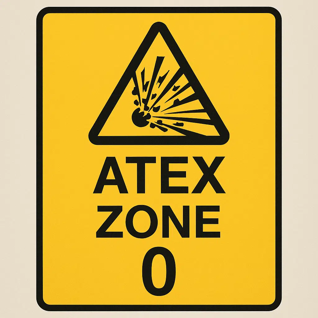 Panneau ATEX Zone 0 utilisé en formation sécurité, indiquant une zone à atmosphère explosive permanente, référence appliquée aux sites industriels de Lyon.