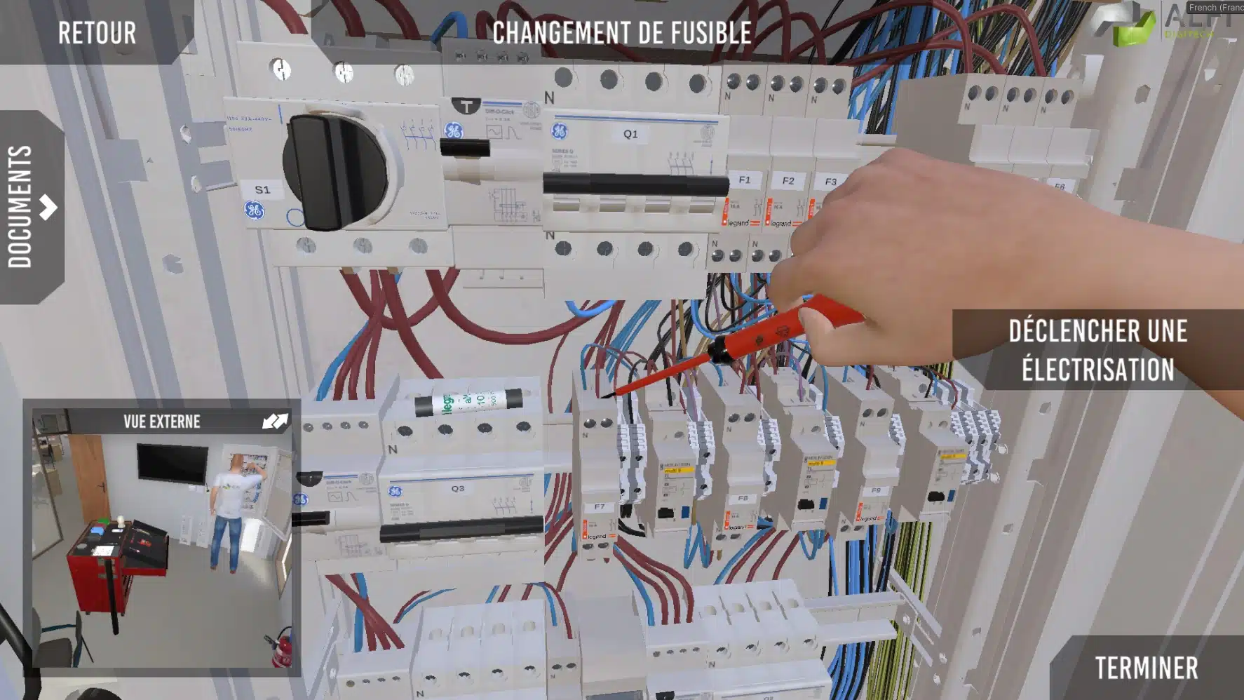 Armoire électrique tertiaire reproduite en réalité virtuelle
